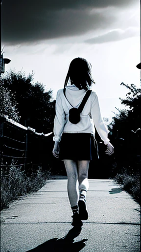 A female zombie is walking、Monochrome
