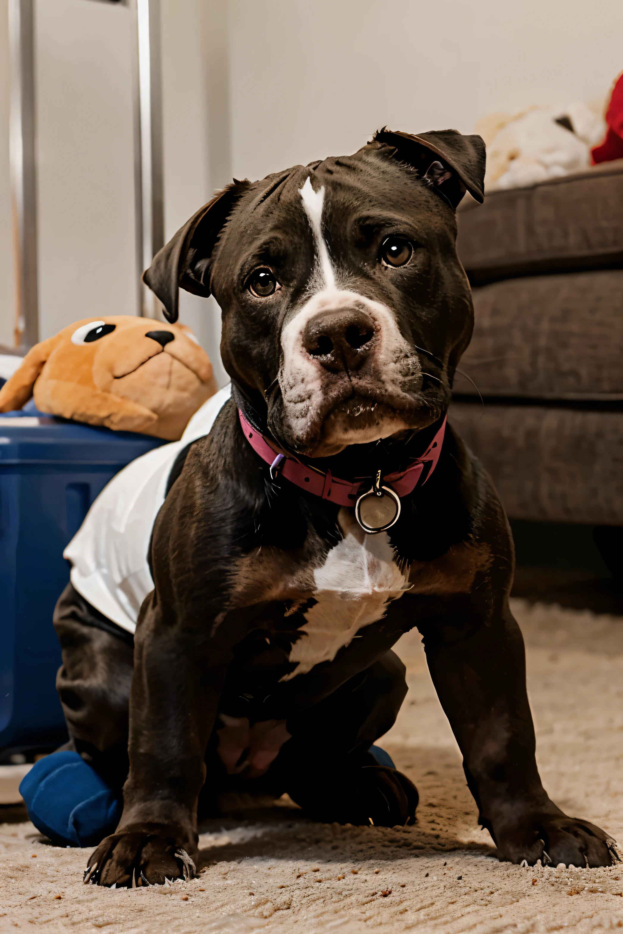 generate a pitbull playing with a stuffed toy