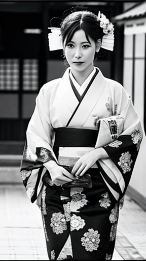 Kimono walking、Monochrome