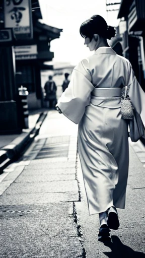 Walking around in a kimono、Monochrome