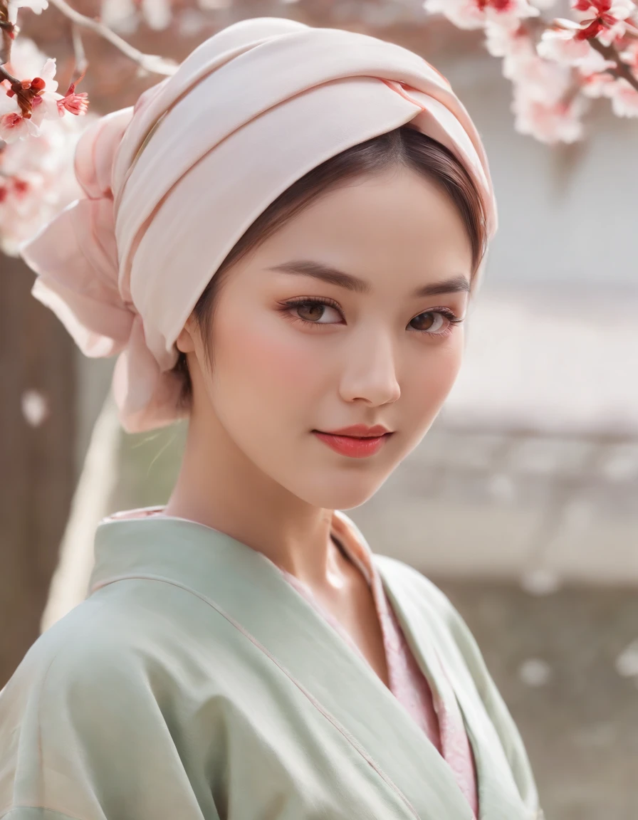 (half body), (Japanese), (Muslim housewife), (wearing a headscarf), (detailed facial features), (warm smile), (bright eyes), (ruddy cheeks), (trendy hairstyle), (clothes fashionable), (tradition-inspired clothing), (bright colors), (flowing fabric), (intricate patterns), (attractive posture), (attractive body language), (confident pose), (face to audience), ( body facing the viewer), (neat appearance), (artistic rendering), (painting-like), (high contrast), (soft brush strokes), (color palette inspired by Japanese art), (delicate texture), (background pleasant), (with traditional Japanese house elements), (lush garden), (blooming cherry trees), (peaceful atmosphere), (sunlight through the leaves), (gentle breeze), (ethereal atmosphere), (careful attention to detail), (best quality, high resolution), (highly detailed), (realistic), (bright colors), (soft lighting), (cinematic vibe).