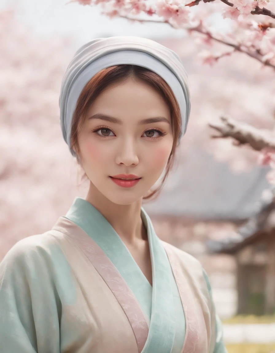 (half body), (Japanese), (Muslim housewife), (wearing a headscarf), (detailed facial features), (warm smile), (bright eyes), (ruddy cheeks), (trendy hairstyle), (clothes fashionable), (tradition-inspired clothing), (bright colors), (flowing fabric), (intricate patterns), (attractive posture), (attractive body language), (confident pose), (face to audience), ( body facing the viewer), (neat appearance), (artistic rendering), (painting-like), (high contrast), (soft brush strokes), (color palette inspired by Japanese art), (delicate texture), (background pleasant), (with traditional Japanese house elements), (lush garden), (blooming cherry trees), (peaceful atmosphere), (sunlight through the leaves), (gentle breeze), (ethereal atmosphere), (careful attention to detail), (best quality, high resolution), (highly detailed), (realistic), (bright colors), (soft lighting), (cinematic vibe).