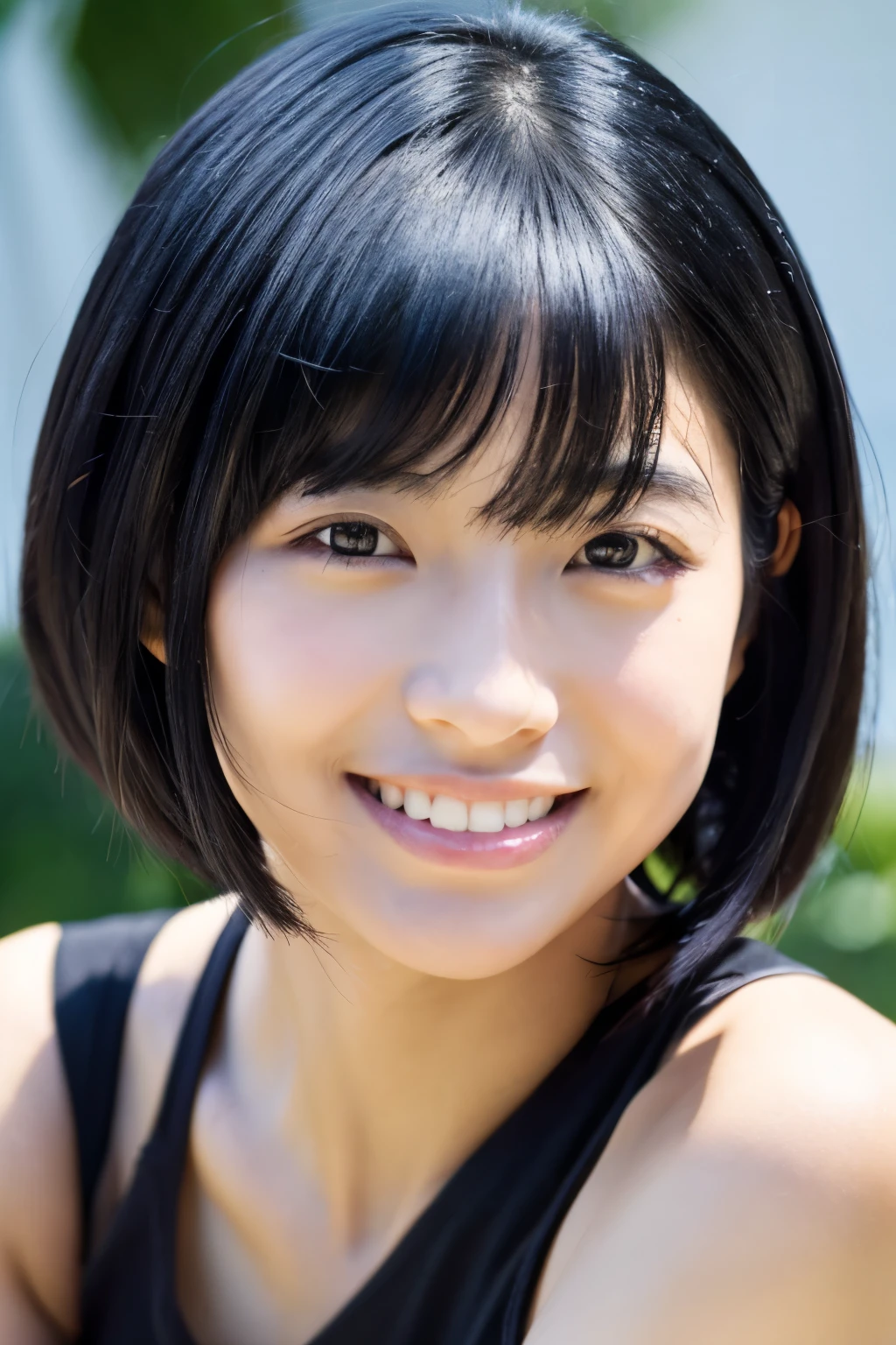 Shortcuts,Black Hair,Fair skin,Japanese,Beauty,front,smile