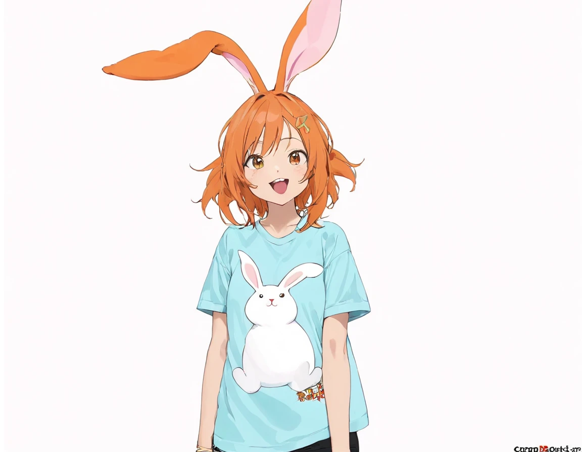 Shirt pattern, rabbit, carrot, rabbitกินcarrot, white background, Focus on lines, เน้นrabbit, One item, middle, rabbitสีขาวกำลังกินแค่รอท, นั่งกินcarrot, have front teeth, มือสองข้างจับcarrotกิน