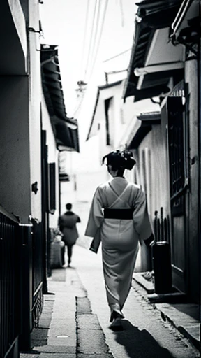 Walking around in a kimono、Monochrome