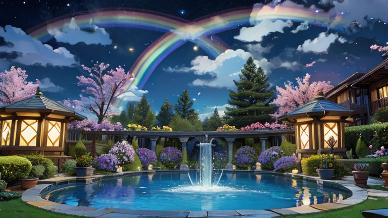 Magical garden with rainbow