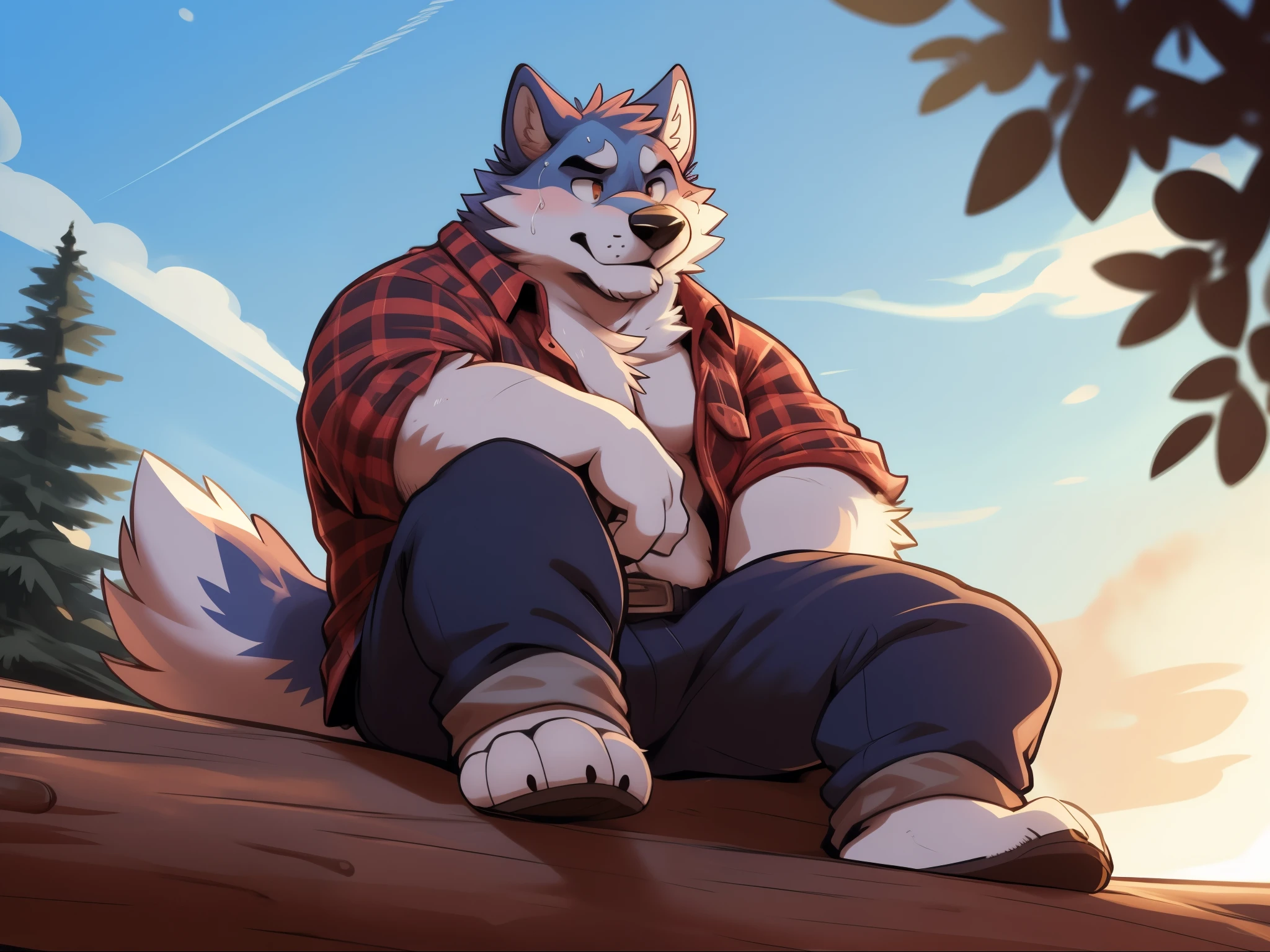 Hominidae, Pose for Camera. 4K, high resolution, Best quality, posted on e621, (Solo:1.2), anthropomorphic wolf, male people, 16 yaers old, Thick eyebrows, White fur, Strong body, large pecs, ((Shirtless)), Small raised, Pink milk clusters, Leaning against a big tree, Holding a book, grassy fields, Dappled light and shadow, (sport, Muscular, Heavyweight:1.2), ((Sit in the shade)), Solo, Correct anatomy, (White background, Watercolor background:1.1), (by Chunie, author:Taran Fidler:0.8), (Detailed eyes:1.2), Sexy, (cel-shaded:1.2), cartoon shading, (aquarelle:1.2), Smile, Be red in the face, (view the viewer:1.2), Bright eyes, Front view