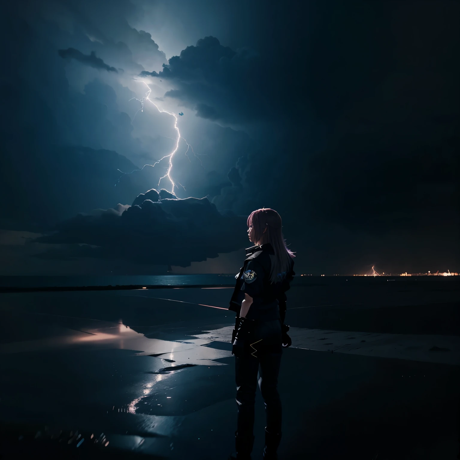 Anime image with lightning, 4k aesthetic and dark