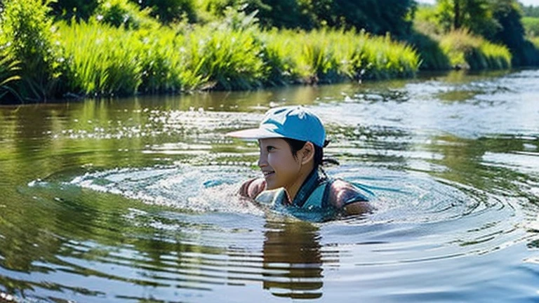 Swimming in a rural river、Clear Stream、Shimanto River、Fishing、fish、