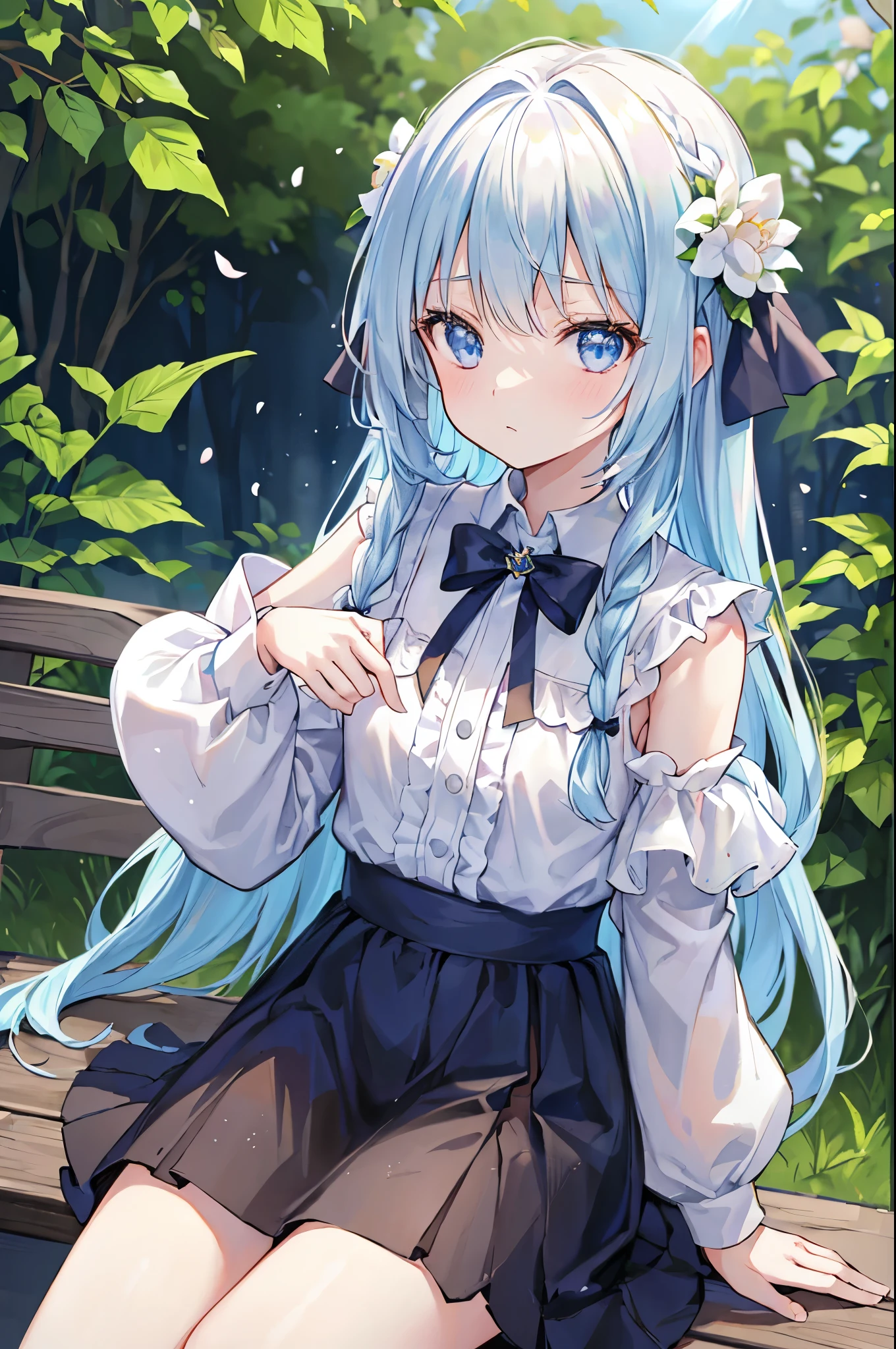(s○l○:1.2),A beautiful Ukrainian w○man sits ○n a bench in the garden,Frill stains,Race、l○○k up fr○m ab○ve,c○bblest○ne,Dark blue-vi○let hair,Thin b○b cut with ○ne-length braids,(Hair gr○ws fr○m ○ne eye),(Speckled sunlight:1.2),Particle-like fantastic light s○urce、Blurred,(Depth ○f b○unds written:1.3),Tilt your head,:○,(petal),w○○d,Fairy、c○nversati○n with fairies、,Ultra-dense skin, Best lighting by fam○us artists, 8k, Guidance ○n h○w t○ perf○rm attractive p○ses by a fam○us master、cute illustrati○n.