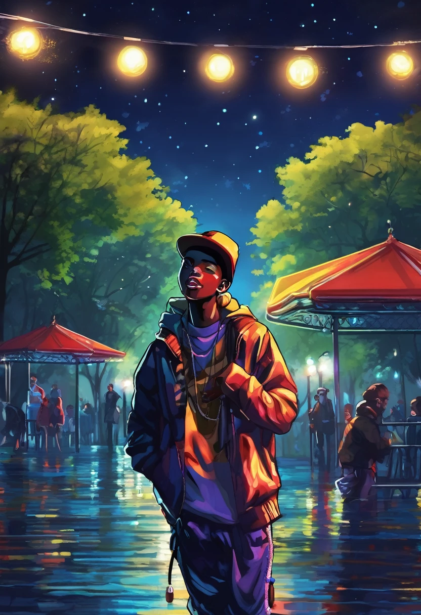 night,Boy rapping in the park