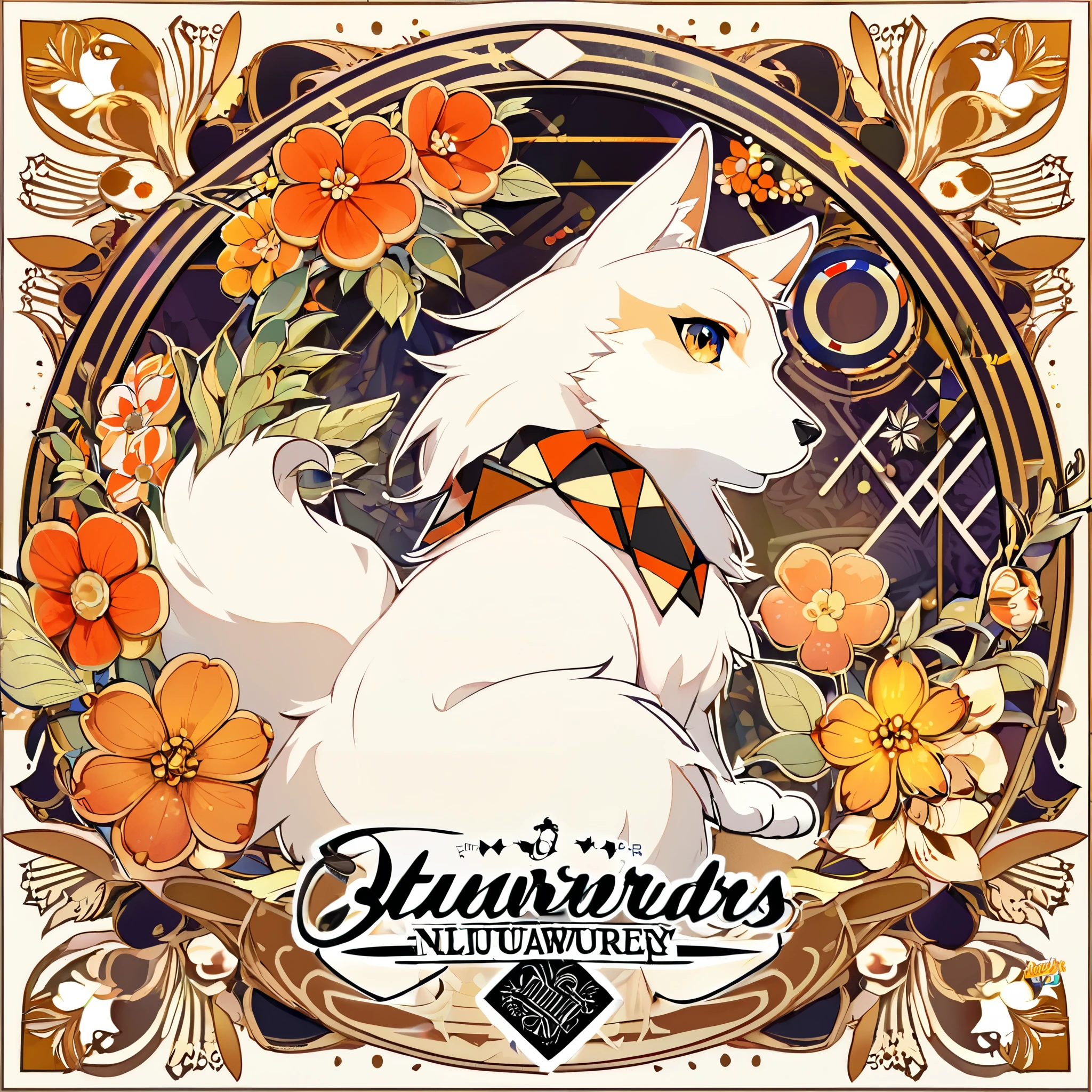 highres, top quality, best quality, paid reward available, High-quality illustrations by Alfons Mucha, unparalleled masterpiece, perfect artwork, absurdres, logo mark, stamp, Geometric pattern, vector-art, masterpiece(kemono, furry anthro)flower,