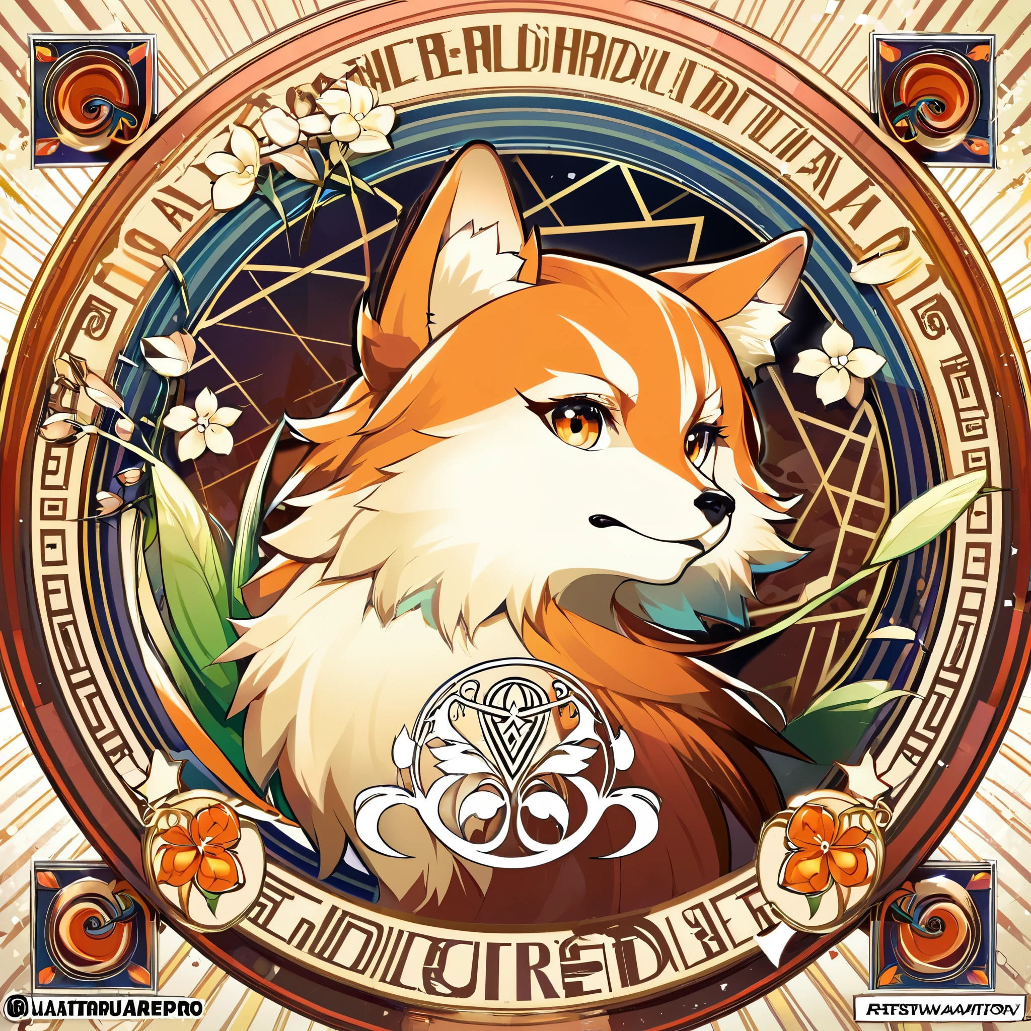 highres, top quality, best quality, paid reward available, High-quality illustrations by Alfons Mucha, unparalleled masterpiece, perfect artwork, absurdres, logo mark, stamp, Geometric pattern, vector-art, masterpiece(kemono, furry anthro)flower,