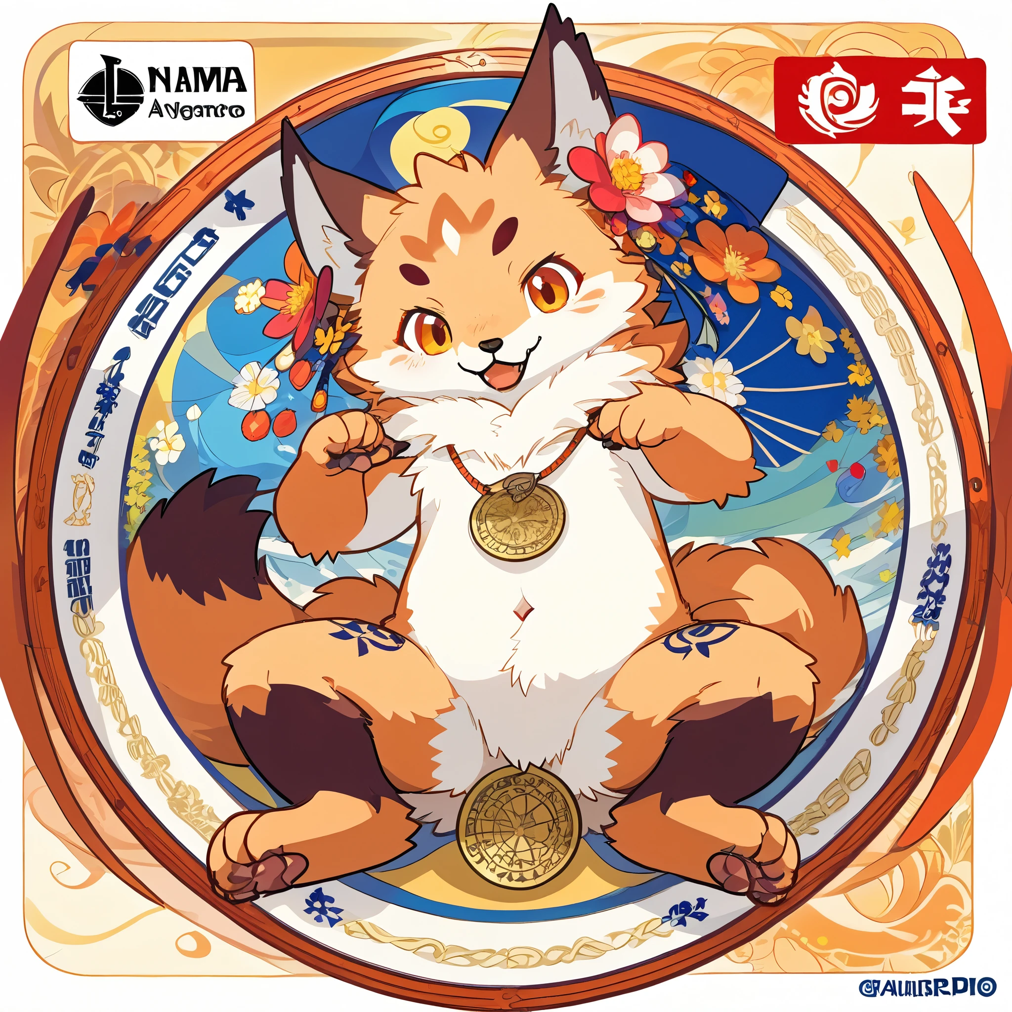 highres, top quality, best quality, paid reward available, High-quality illustrations by Alfons Mucha, unparalleled masterpiece, perfect artwork, absurdres, logo mark, stamp, Geometric pattern, vector-art, masterpiece(kemono, furry anthro)flower,