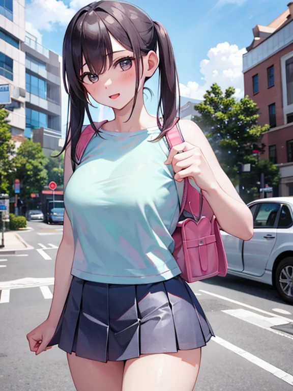 Masterpiece, hd, portrait, best quality, high res,
(1 women:1.3), realistic, solo, wearing t-shirt and miniskirt, , day time shopping stores, streets, city
Carries pink randoseru backpack, front、 (school backpack:1.0)、Large Breasts、Perfect Face