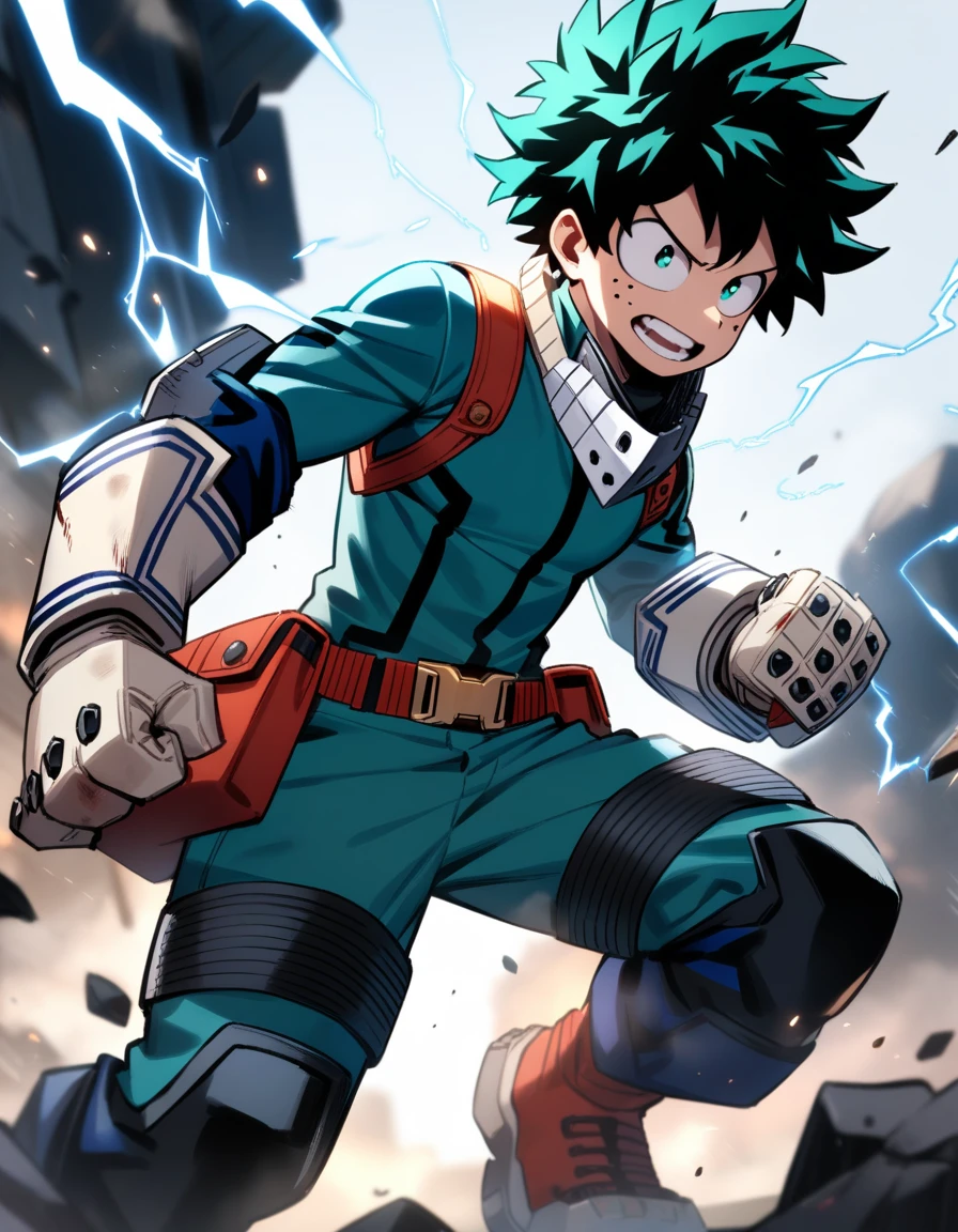 1boy, male focus, midoriya izuku, boku no hero academia, injury, electricity,, masterpiece, best quality, very aesthetic, absurdres