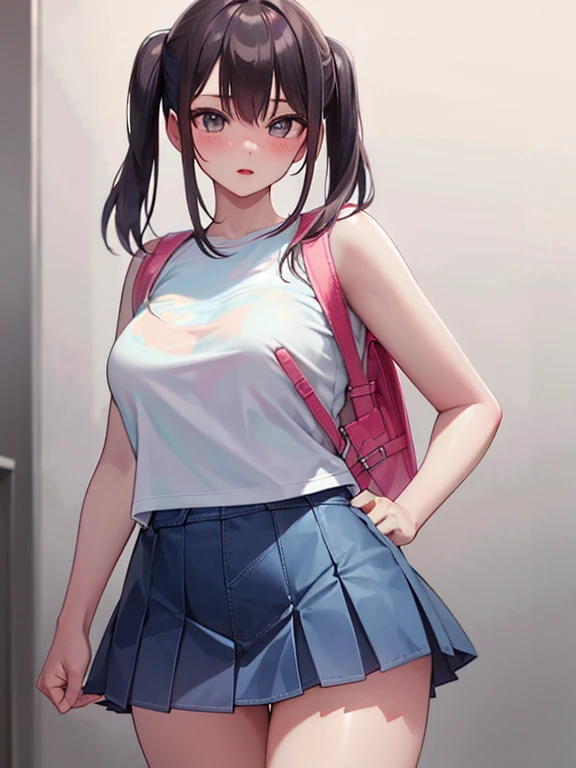 Masterpiece, hd, portrait, best quality, high res,
(1 women:1.3), realistic, solo, wearing t-shirt and miniskirt, , day time shopping stores, streets, city
Carries pink randoseru backpack, front、 (school backpack:1.0)、Large Breasts、Perfect Face、JK、knit