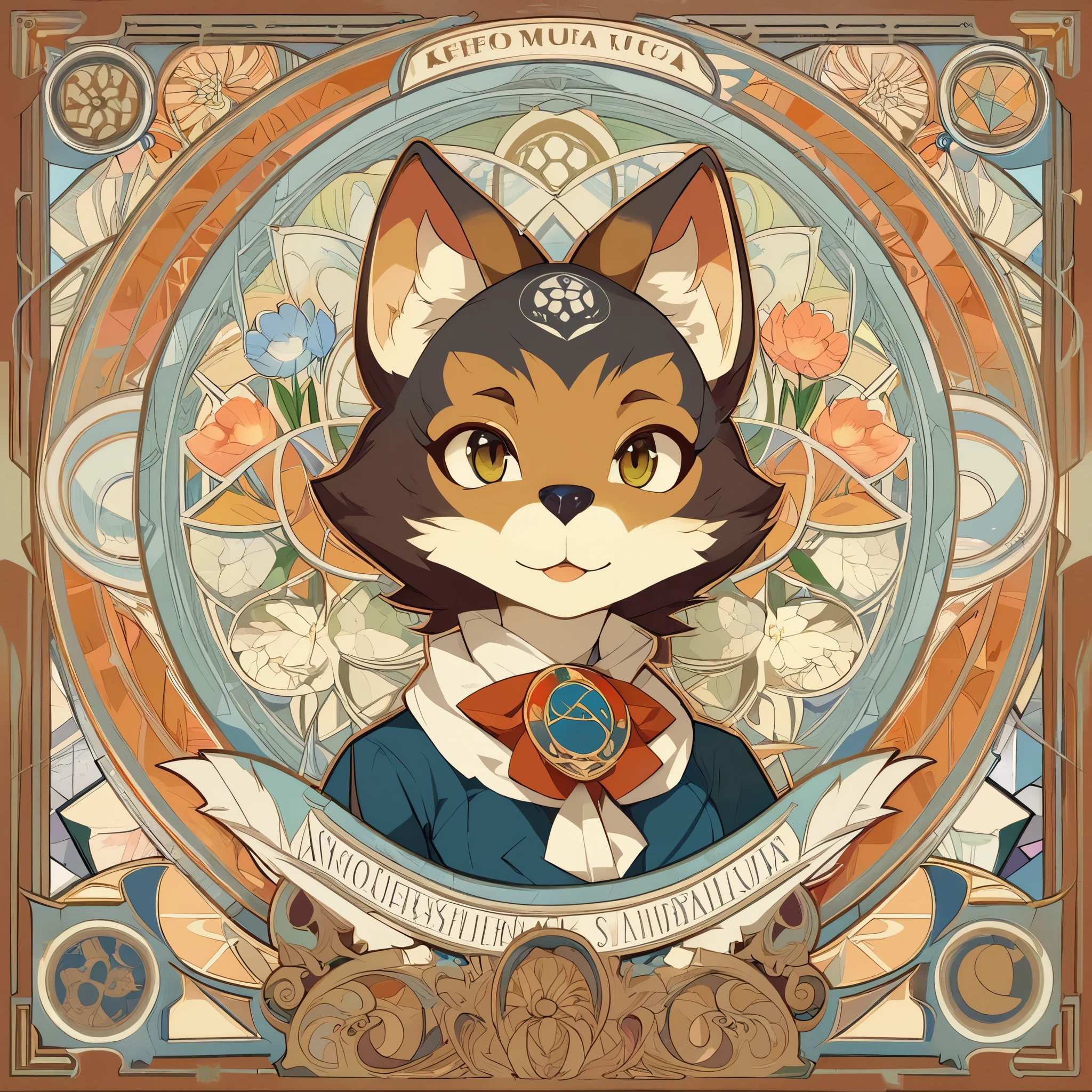 highres, top quality, best quality, paid reward available, High-quality illustrations by Alfons Mucha, unparalleled masterpiece, perfect artwork, absurdres, logo mark, stamp, Geometric pattern, vector-art, masterpiece(kemono, furry anthro)flower,