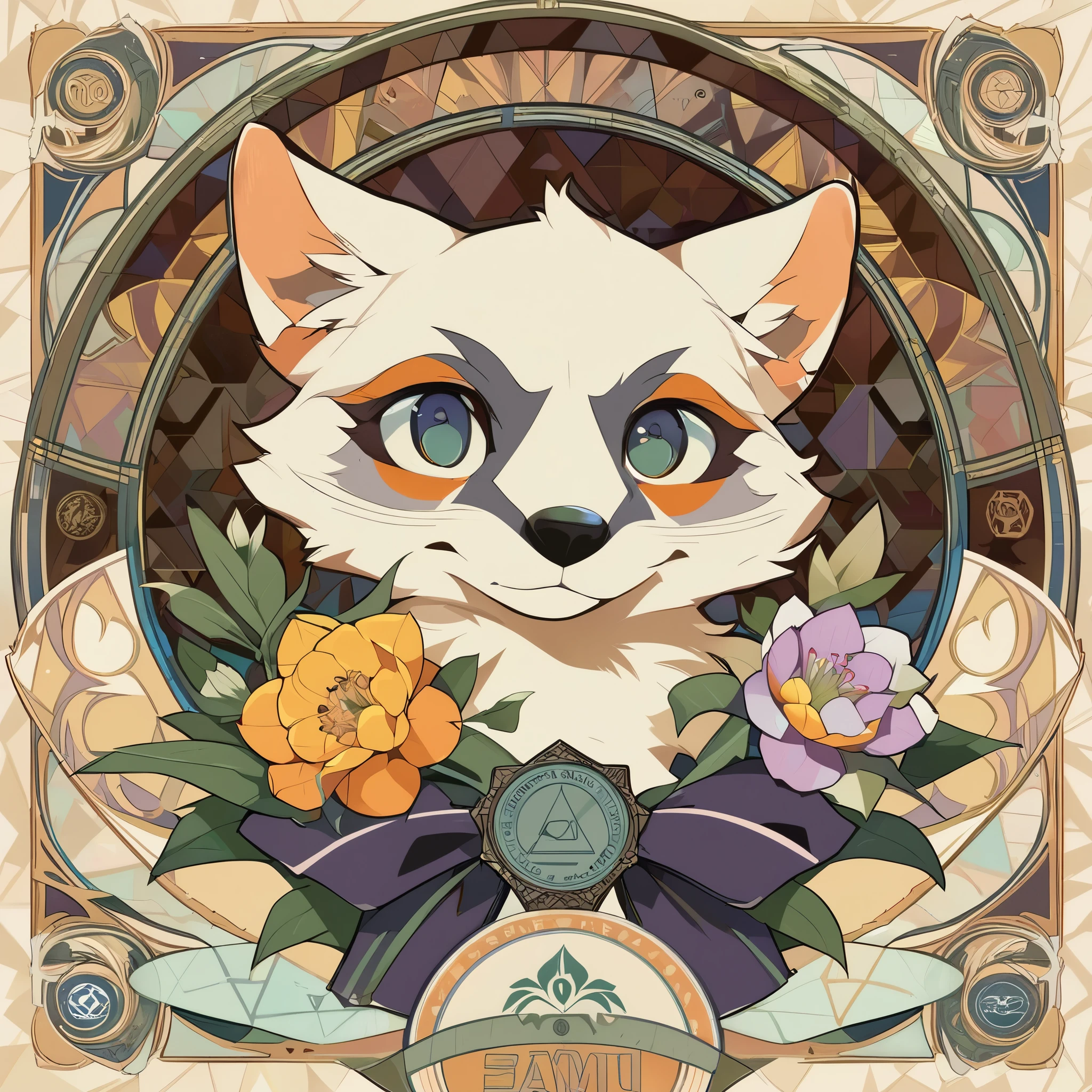 highres, top quality, best quality, paid reward available, High-quality illustrations by Alfons Mucha, unparalleled masterpiece, perfect artwork, absurdres, logo mark, stamp, Geometric pattern, vector-art, masterpiece(kemono, furry anthro)flower,
