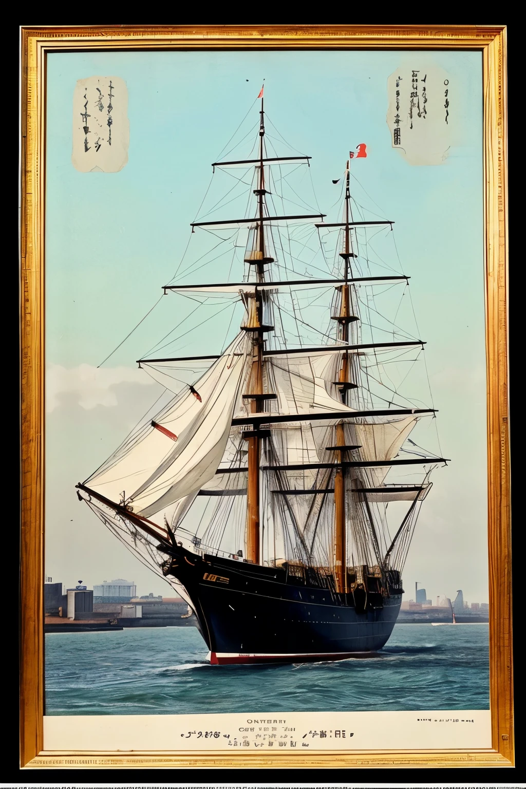 A tall sailing ship anchored in Yokohama Port in 1872　Japanese style images