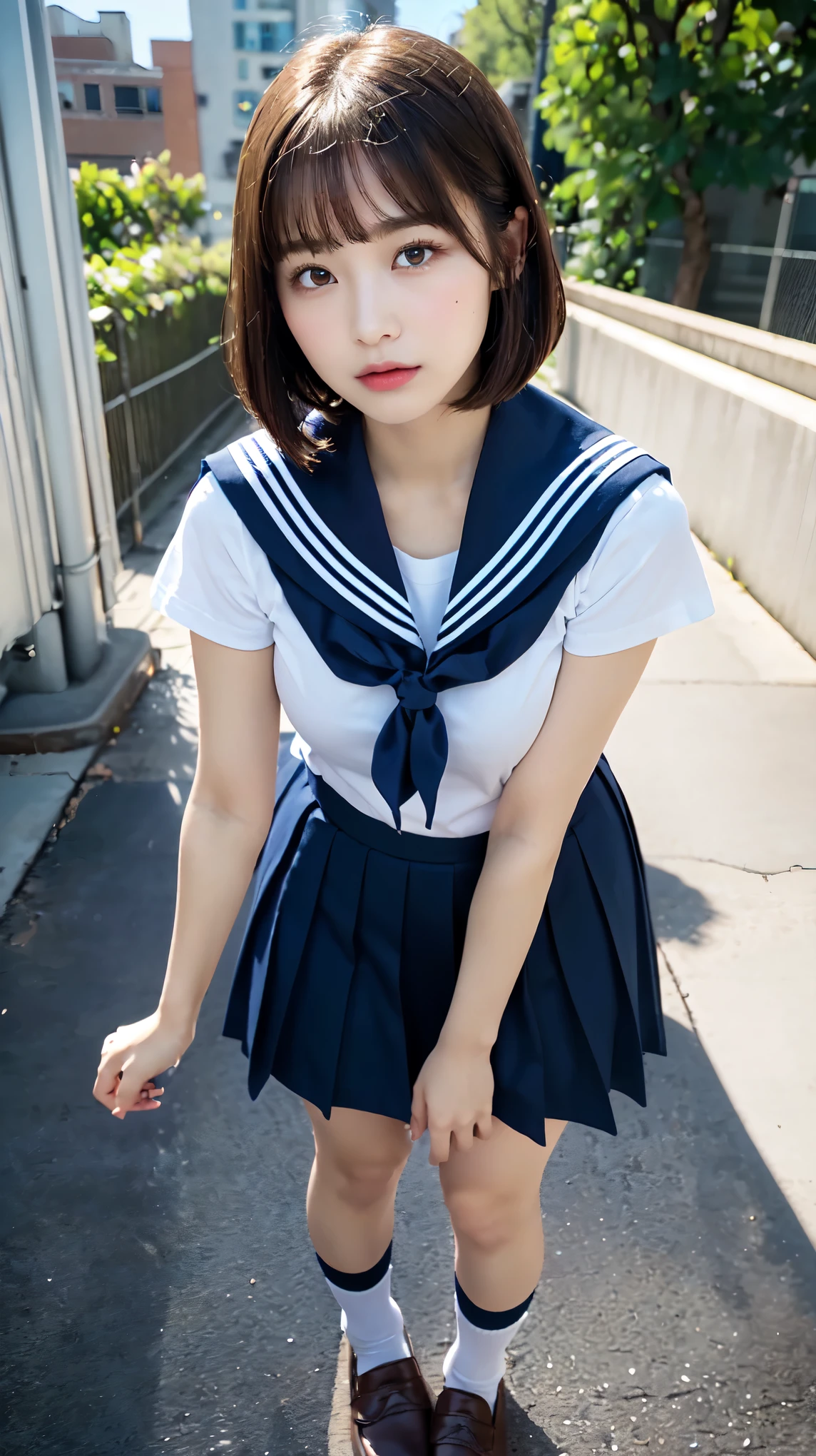 (((Perfect Anatomy, Anatomically correct, Very detailedな肌))), ((Pull down your panties)), 1 girl, Japanese, high school girl, Shiny skin, Observe your audience,
Beautiful Hair, Beautiful Face, Beautiful fine details, (short hair:1.1, Bobcut:1.2), Dark blonde hair:1, blue eyes, Baby Face, Mole under the eye,
Beautiful clavicle, Beautiful body, Beautiful breasts, Large Breasts:0.5, Beautiful thighs, Beautiful feet,
((Short sleeve, Cute sailor uniform, all in dark blue, Dark blue pleated skirt, Navy blue sailor color, Sailor scarf, socks, Brown Loafers)), Captivating thighs, (Red Slave Collar),
((, Embarrassing, , , )), Are standing,
(Beautiful views), summer, School rooftop, building, Chain link fence,
8k, highest quality, masterpiece:1.2, Very detailed), (Realistic), Beautiful illustrations, Natural light, Official Art,Very detailedな CG Unity 8k 壁紙, (masterpiece:1.0),(highest quality:1.0), photo shoot, 8k, Browsing Caution, High resolution, Kodak Portrait 400, Film Grain, Lens flare brilliance, View Viewer, (upper body:1.3), (leaning forward:1.6), (very low camera angle:1.6)