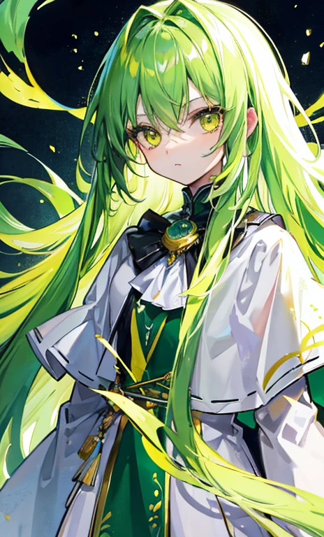 long green hair,The face has six symmetrical eyes,Royal Yellow Eyes,Glow brown skexist,exist ,This is a very cute weird