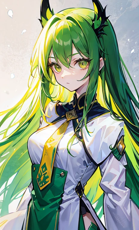 long green hair,The face has six symmetrical eyes,Royal Yellow Eyes,Glow brown skexist,exist ,This is a very cute weird