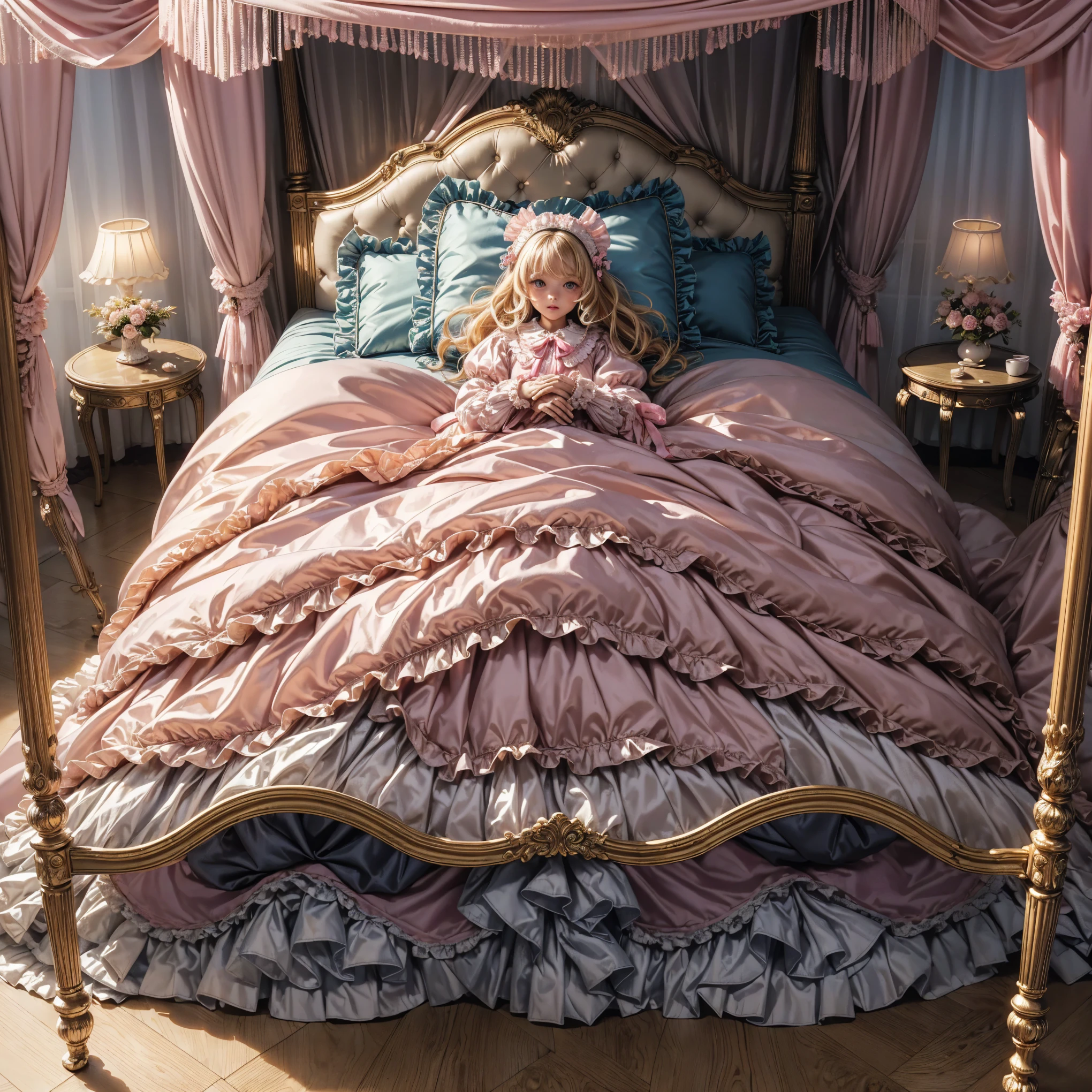 Beautiful young princess sleeping on the floor of a newly refurbished but abandoned castle on All Hallows Eve