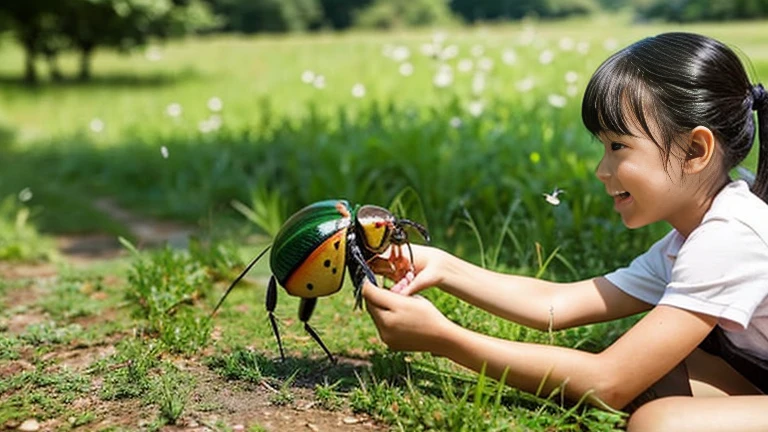 Catching beetles in the countryside、Catching stag beetles in the countryside、Children catching insects、