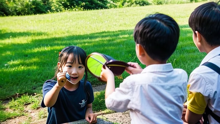 Catching beetles in the countryside、Catching stag beetles in the countryside、Children catching insects、
