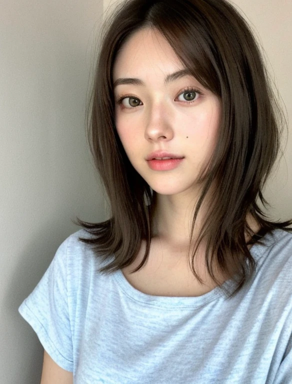 A very beautiful 27-year-old Japanese woman,Beautiful Face,,lob hair , ,Because I&#39;m Slim, Sharp contours、Brown Skin:1.2、uniform , blouse ,skirt , locker room,Beautiful symmetrical eyes, , Cleavage , high quality, Attention to detail, High resolution, Luminous Studio graphics engine,Unreal Engine 5,, High resolution,,, Beautiful big breasts, ,Slim Hips, Breast Chiller,Brachira,alone、Brown Hair