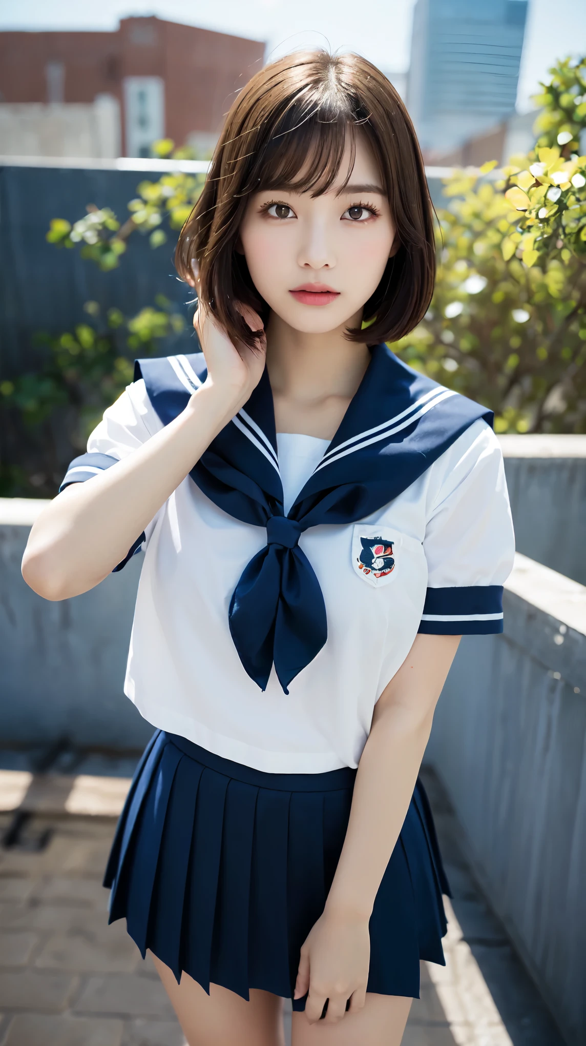 (((Perfect Anatomy, Anatomically correct, Very detailedな肌))), ((Pull down your panties)), 1 girl, Japanese, high school girl, Shiny skin, Observe your audience, 
Beautiful Hair, Beautiful Face, Beautiful fine details, (short hair:1.1, Bobcut:1.2), Dark blonde hair:1, blue eyes, Baby Face, Mole under the eye, 
Beautiful clavicle, Beautiful body, Beautiful breasts, Large Breasts:0.5, Beautiful thighs, Beautiful feet, 
((Short sleeve, Cute sailor uniform, all in dark blue, Dark blue pleated skirt, Navy blue sailor color, Sailor scarf, socks, Brown Loafers)), Captivating thighs, (Red Slave Collar), 
((, Embarrassing, , , )), Are standing, 
(Beautiful views), summer, School rooftop, building, Chain link fence, 
8k, highest quality, masterpiece​:1.2, Very detailed), (Realistic), Beautiful illustrations, Natural light, Official Art，Very detailedな CG Unity 8k 壁紙, (masterpiece:1.0),(highest quality:1.0), photo shoot, 8k, Browsing Caution, High resolution, Kodak Portrait 400, Film Grain, Lens flare brilliance, View Viewer, 
