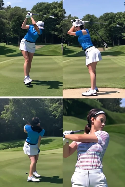 Check out how the lady drifts to the right at the top of her golf swing.