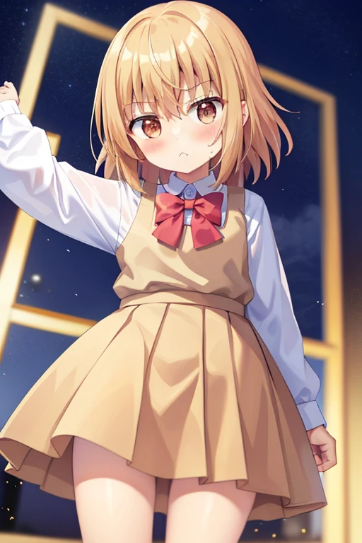 Safety，coin，Railgun，Blonde tsundere girl，issue，uniform，Adorable，High saturation，Pouting, blush