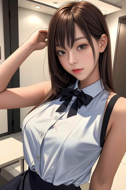 (masutepiece: 1.3), (max resolution: 1.2), (Ultra HDTV: 1.2), cinematric light, 8K resolution, Detailed eyes and skin, detailed facial features, Perfect limbs、Perfect fingers、Anatomically accurate body, Fingers in natural shape, Realistic texture, (Focus on the whole body, fullbody image:1.3), Perfect Style, (Beautiful face, kawaii eyes, Clear eyes、realisticeyes), acurate, Anatomically correct, Highly detailed facial and skin texture, Detailed eyes, Double eyelids, Thin eyebrows, Glitter Eyeliner, Natural cheeks, Glossy skin, Fair skin: 1.2, (Glossy lips: 1.2), (#Slim waist), (Firm chest, large udder:1.5), (Neat and clean woman, Cheerful woman:1.5), (a 20 yo woman, 1 persons), bangs flowing diagonally, light chestnut hair, curlyhair, (tennis, キュートなtennisウェア, a short skirt, :1.4), active