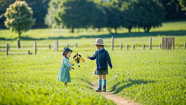 Children playing with insects in the countryside、