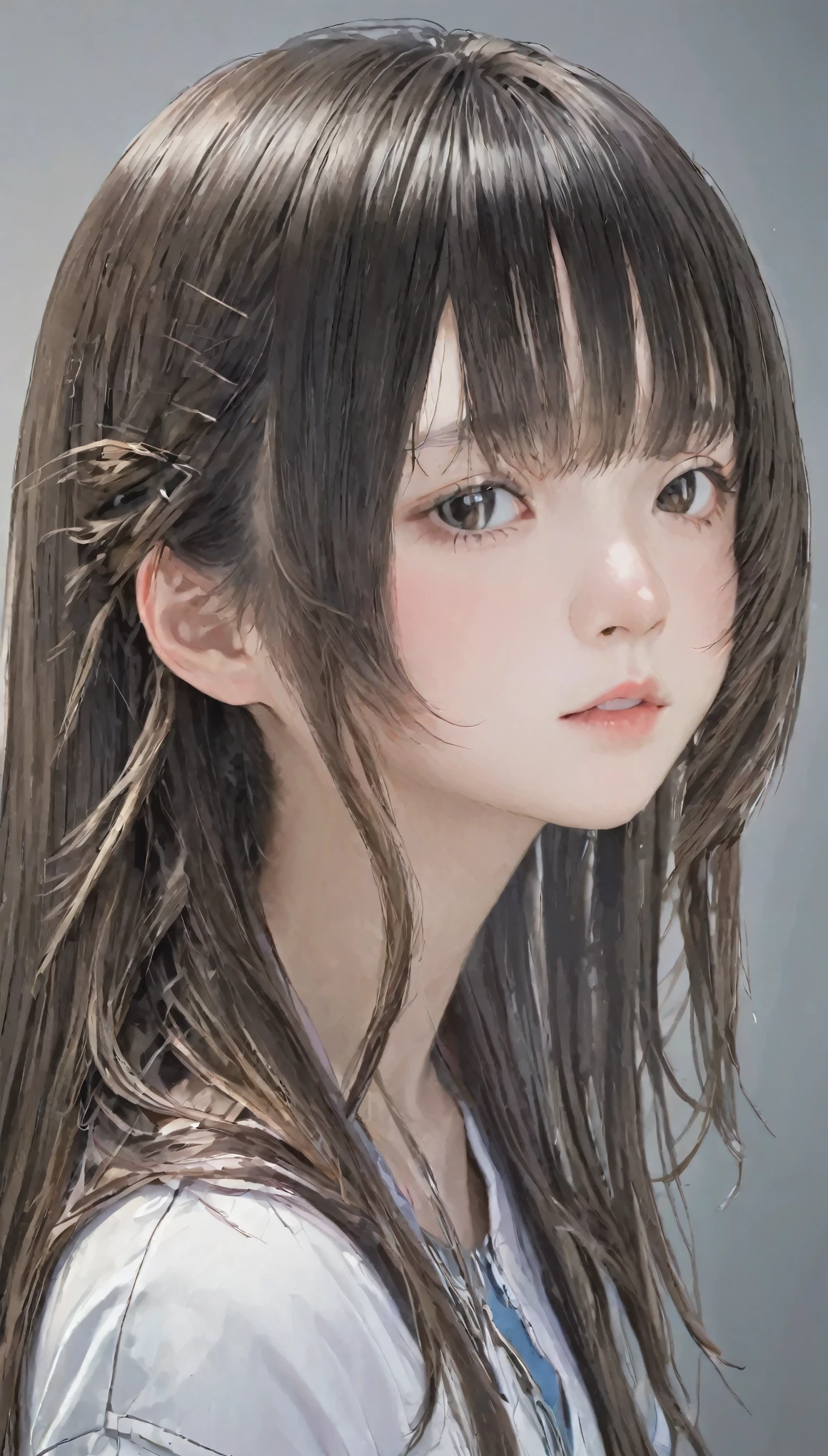 ((SFW: 1.4)), ((SFW, Bedhead, side lock hair, 1 girl)), Ultra-high resolution, (Realistic: 1.4), RAW Photos, highest quality, (PhotoRealistic Stick), concentrated, Soft Light, ((15 years old)), ((Japanese)), (( (Young Face))), (surface), (Depth of written boundary), masterpiece, (Realistic), woman, bangs, ((1 girl))