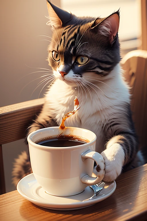 Cat drinking coffee