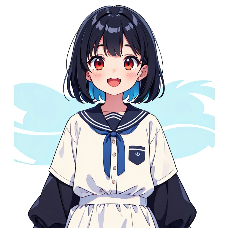cute、Wearing a bright white shirt、In the style of soft color palette
Her anime illustrations
face、Animated GIFs、Hand-drawn animation、Attractive sketch、Smooth and
glossy
Background - AR 1:1 - Rainbow 5 - Expressive Style - S 50(highest quality, Tabletop, RAW Photos,Very detailed:1.2),Black Hair,Blue Inner Color Bob,Red eyes,Best image quality,8k,Laughter,Straight Hair,Untied hair, The head is near the center of the screen,frontage,cute ,whole bodyが見える,from the front,One Girl,Wide-angle,The hair is tied up on the side,short hair,whole body,Blank Background,Pure white background,Sky Background,Laughing with your mouth open
