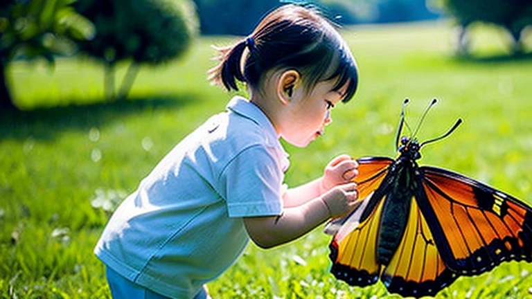 Children playing with beautiful insects in the countryside、