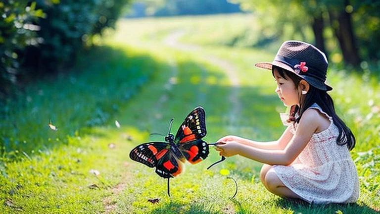 Children playing with beautiful insects in the countryside、