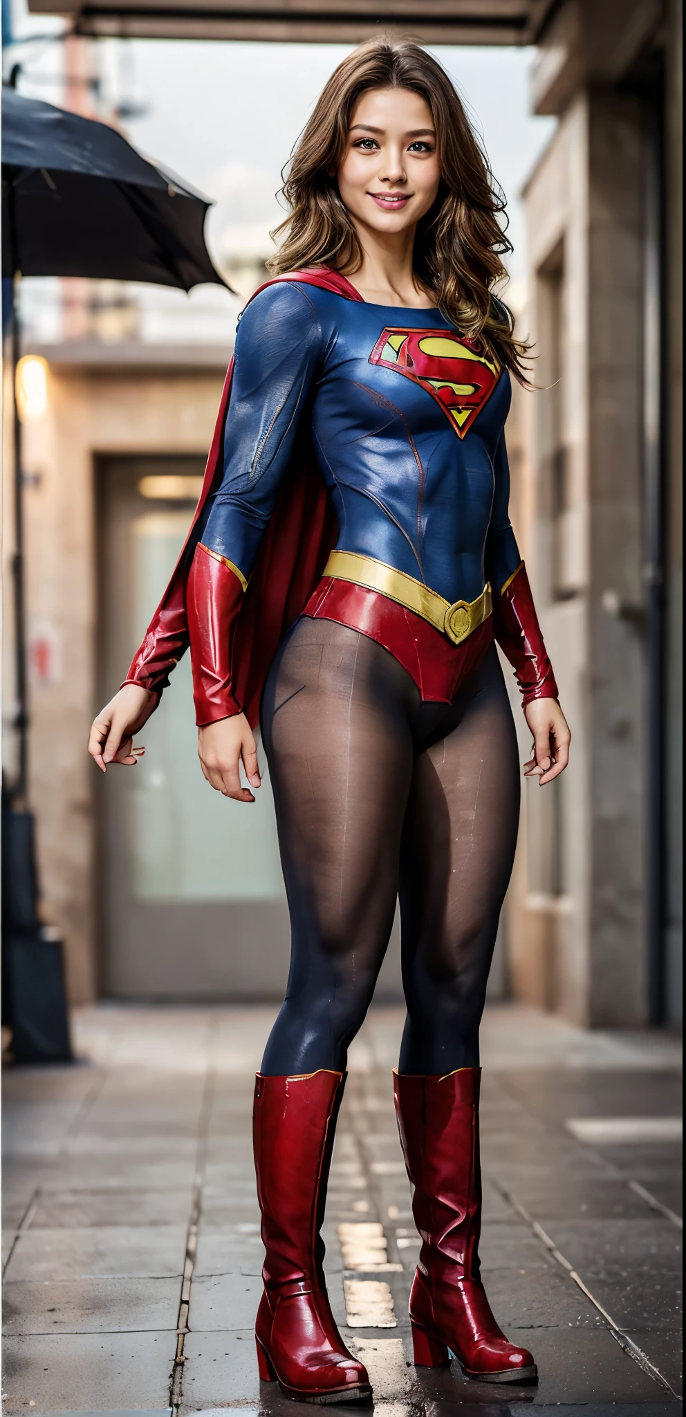 No background、(((Beautiful legs in black tights.)))、(((Legally express the beauty of your smile)))、((((Make the most of your original images)))、(((Supergirl Costume)))、(((Beautiful Hair)))、(((suffering)))、(((Please wear black tights....、Wear red boots)))、((Best image quality、8k))、((highest quality、8k、masterpiece:1.3))、(((Preserve background )))、Sharp focus:1.2、Beautiful woman with perfect figure:1.4、Slim Abs:1.2、Wet body:1.5、Highly detailed face and skin texture、8k