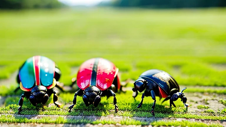 Children playing with beautiful beetles in the countryside、