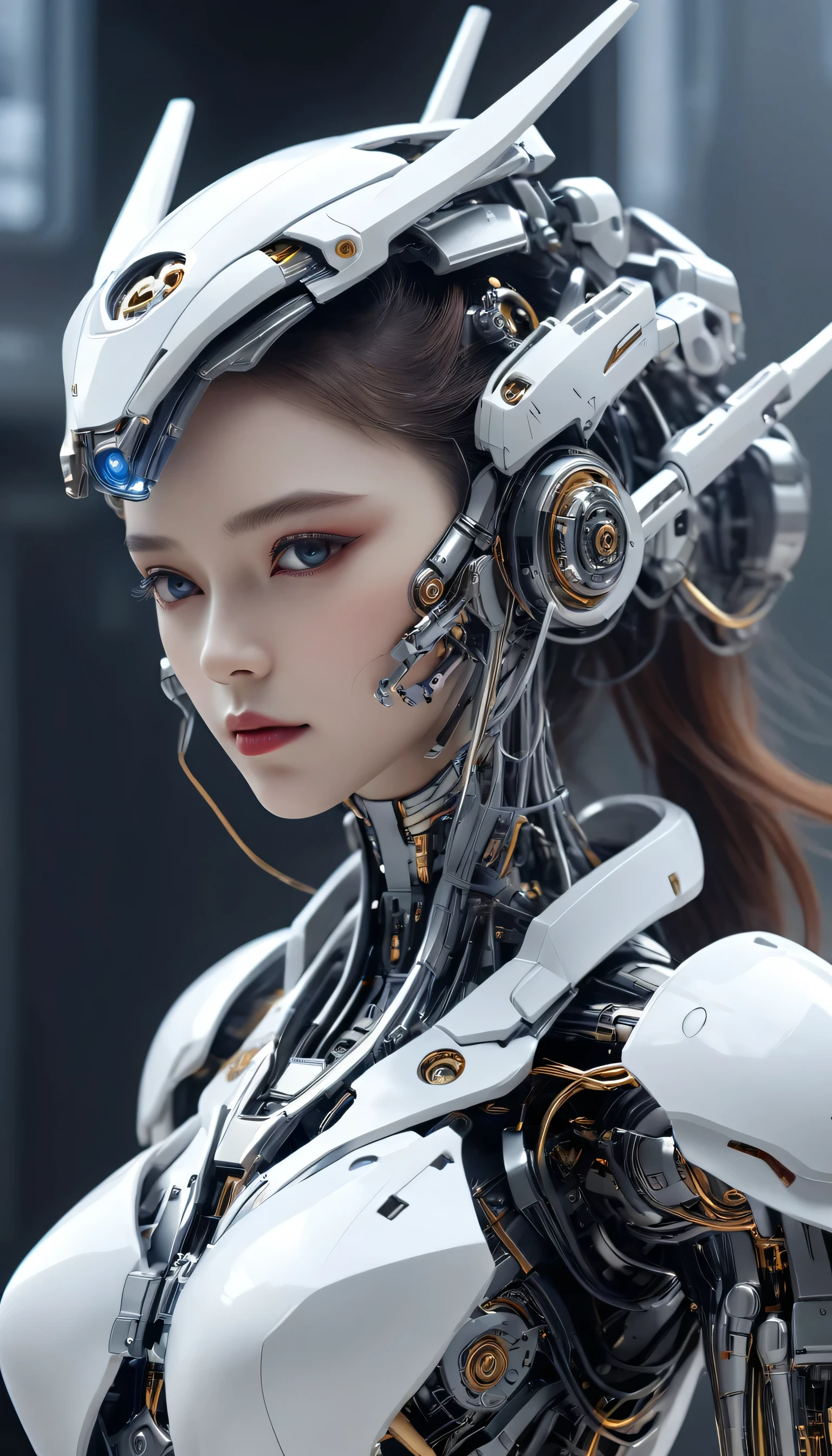masterpiece， best quality， high quality， （Futurism：1.1）， Super complex mechanical body，Cyberpunk Mecha，sharp detailed face，Smoky makeup，Dark lipstick，Mecha reflective，Advanced rendering，Mecha skeleton is clear，The lines are clear，Transparent infusion tube，Complex lines，Valkyrie of the battlefield，超high quality，CGI，Ray Tracing，White Theme，Effect particles， Surreal，lifelike，Ultra Detailed， great composition， floating， Depth of Field， （Very detailed CG，Unity 8K wallpaper）， （Beautiful detail background），， Dramatic Lighting，， Mecha，best quality，Ultra-high resolution，Reality