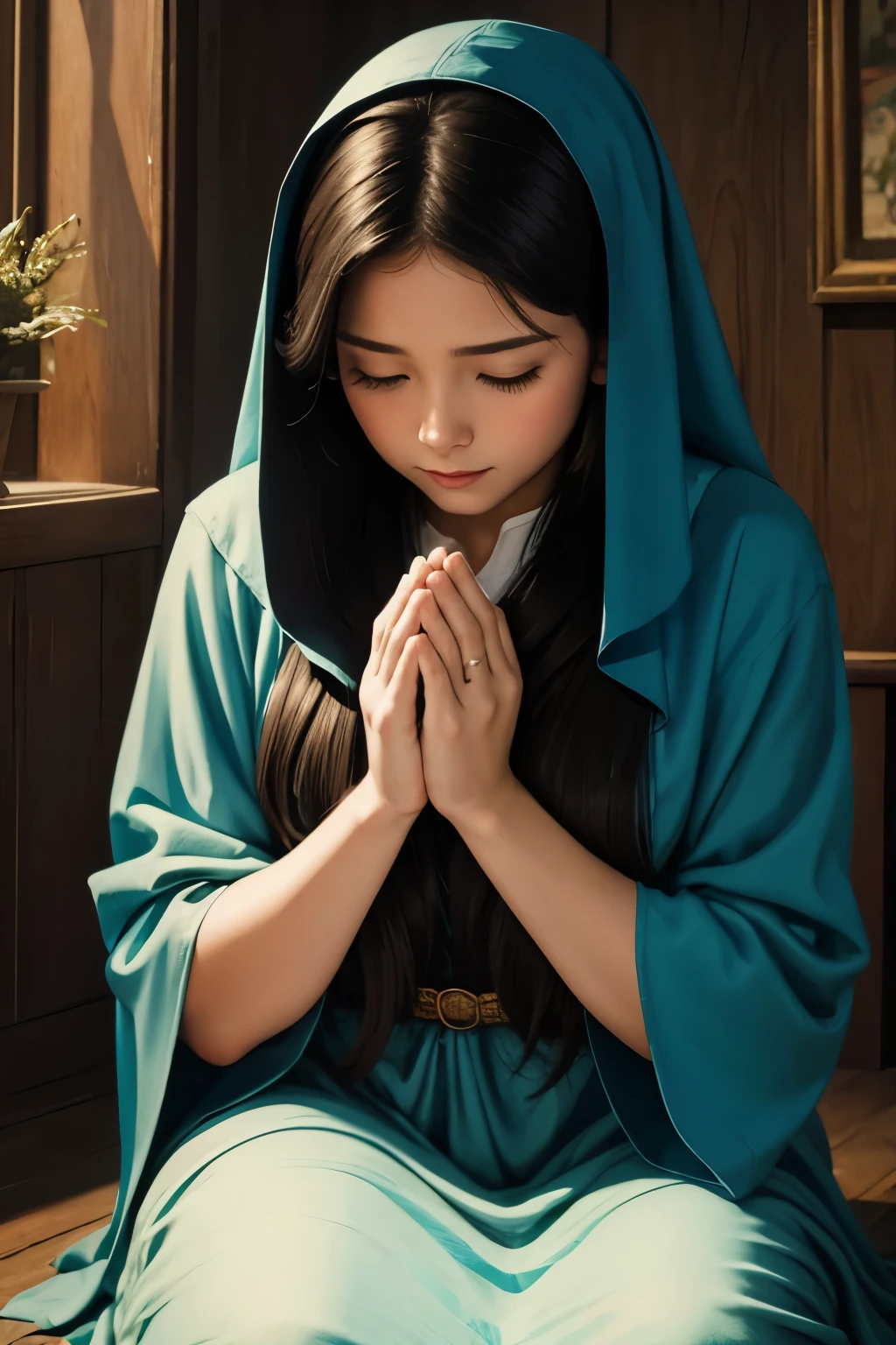 oil paint woman praying