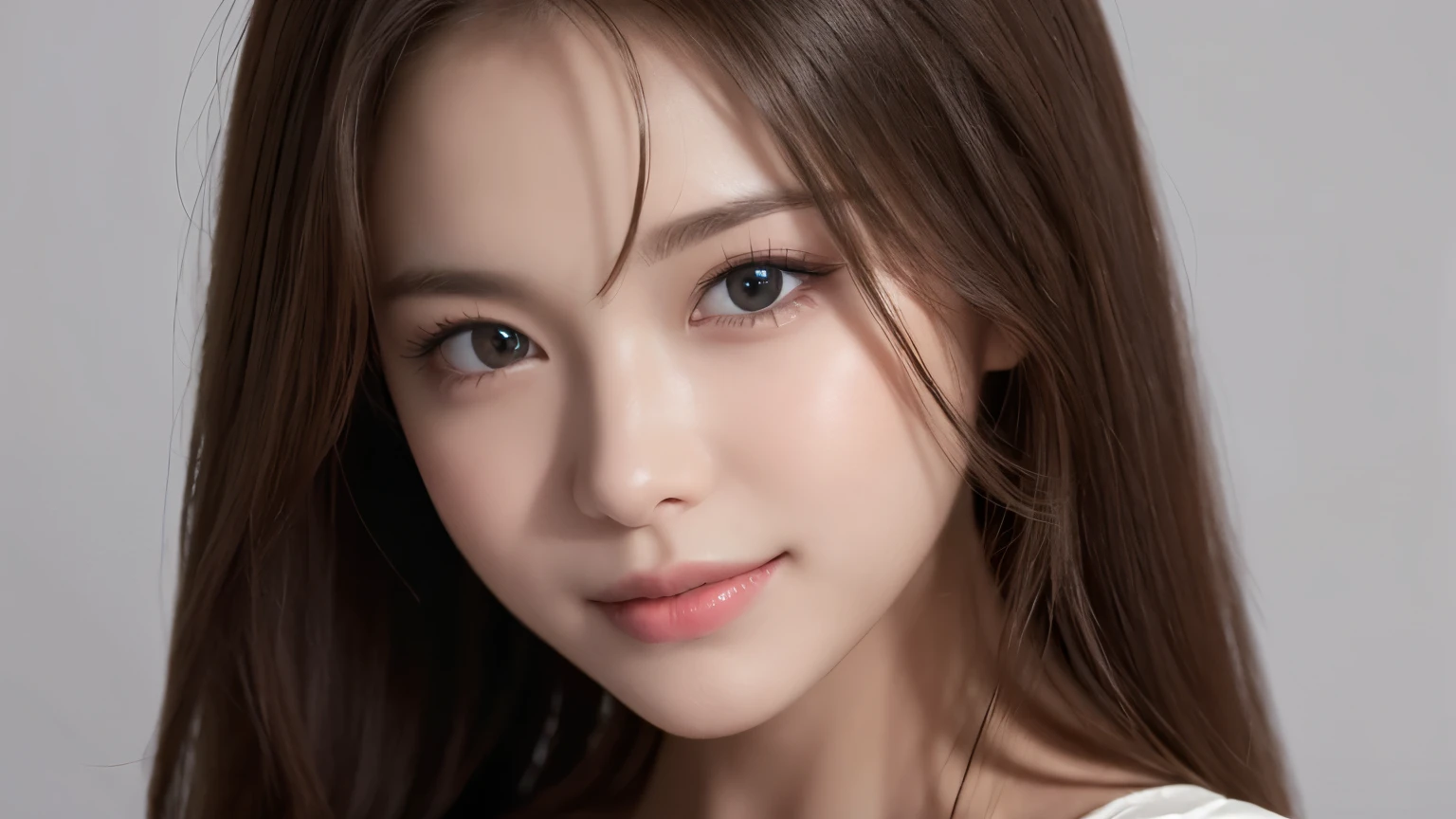 One Girl, (Dress in trendy fashion:1.2), (RAW Photos, highest quality), (Realistic, Photorealistic:1.4), Tabletop, Very delicate and beautiful, Very detailed, 2k wallpaper, wonderful, In detail, Very detailedな CG Unity 8K 壁紙, Very detailedな, High resolution, Soft Light, Beautiful detailed girl, looking at the camera、Very detailedな目と顔, Beautifully detailed nose, Beautiful fine details, Long Hair, small, suit、White background、Background is white、Cinema Lighting, Perfect Anatomy, Slender body, smile, 