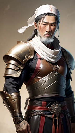 Handsome、Ancient Chinese man in leather armor、A white bandana on my head