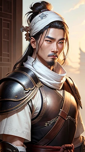 (Handsome)、Ancient Chinese man in leather armor、A white bandana on my head