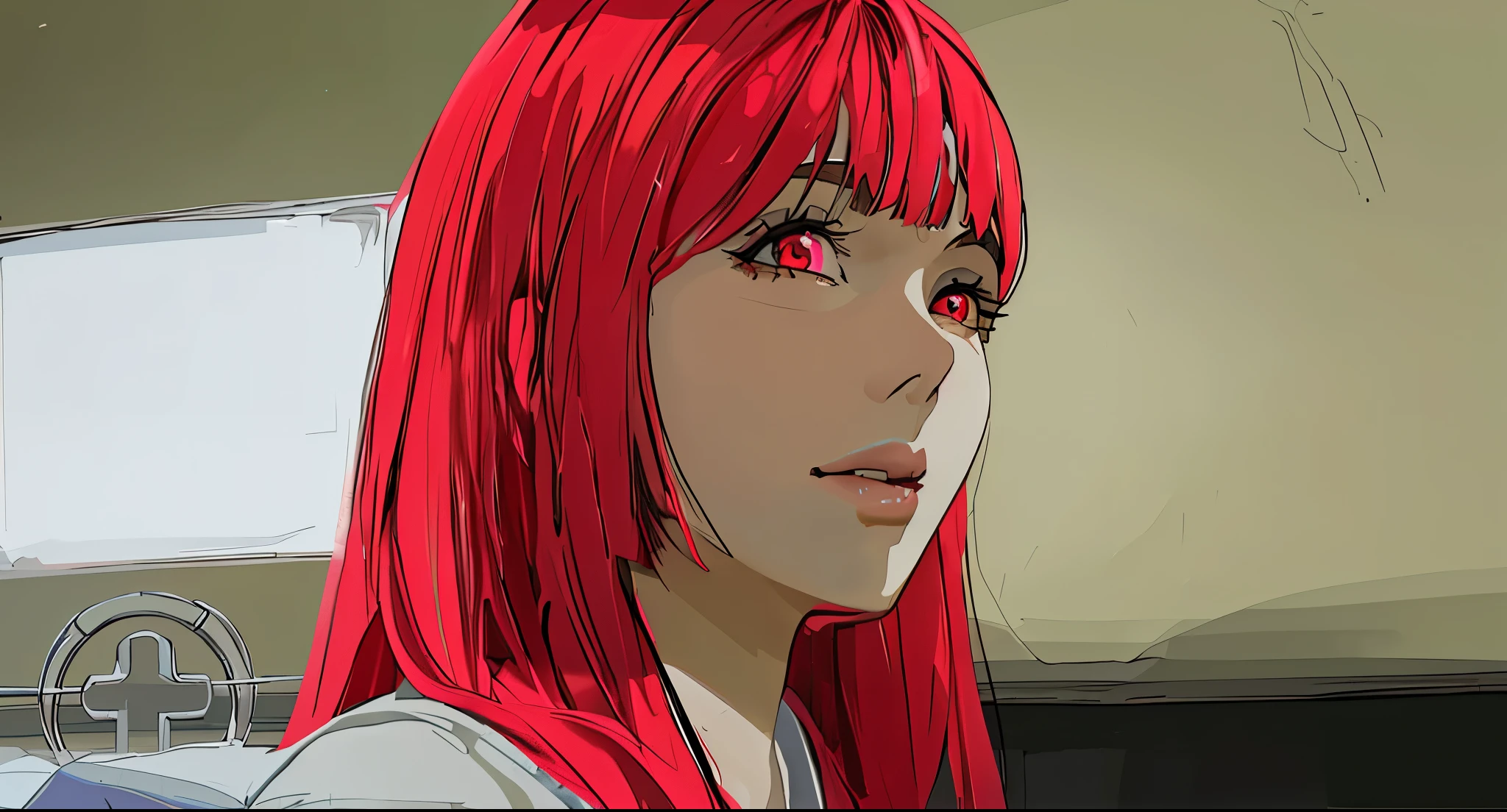 linca chica de cabello rojo y pojos de color rojo le habla con misterio a alguien
