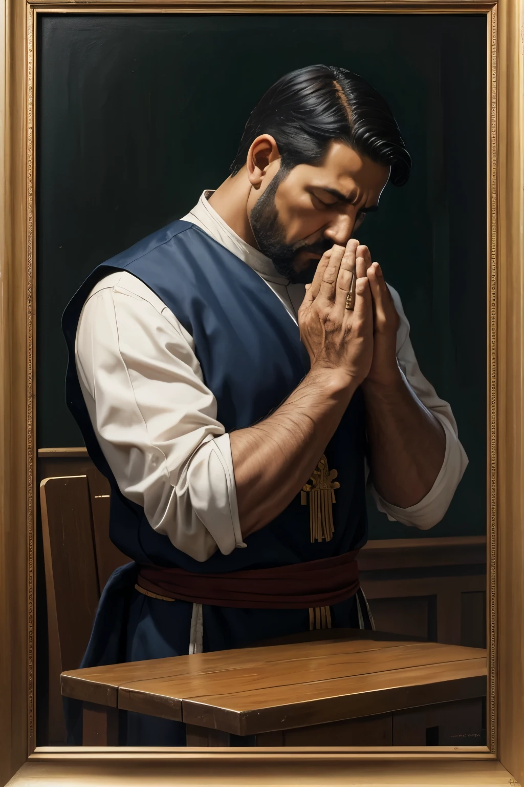 oil paint latin man praying